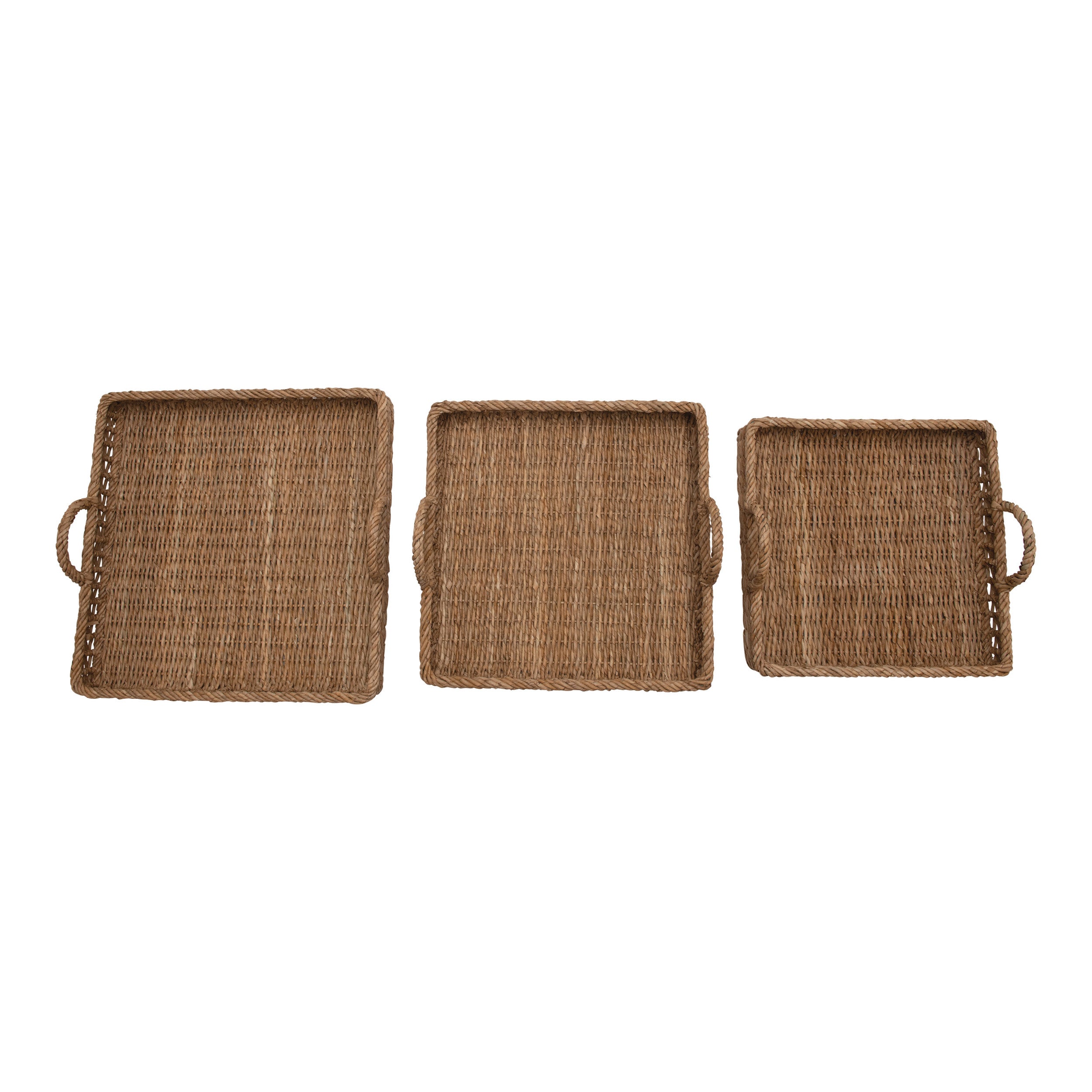 Hand-Woven Water Hyacinth & Rattan Square Trays w/Handles