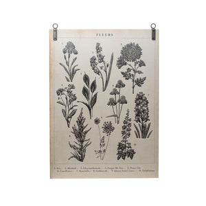 Black & White Wall Decor w/Garden Studies Print & Metal Hangers