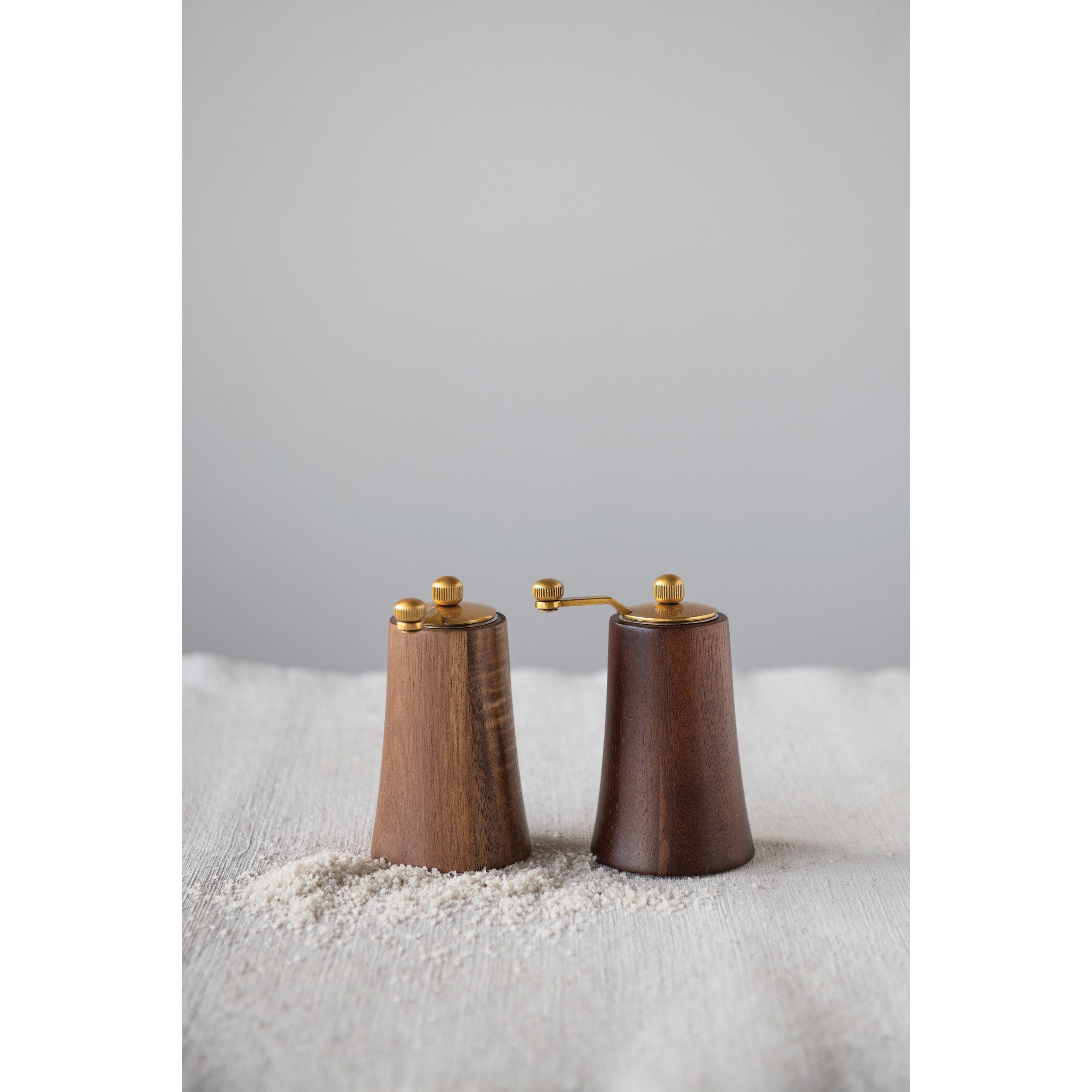Gold Finish & Natural Acacia Wood & Stainless Steel Salt & Pepper Mills