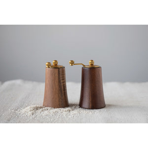 Gold Finish & Natural Acacia Wood & Stainless Steel Salt & Pepper Mills
