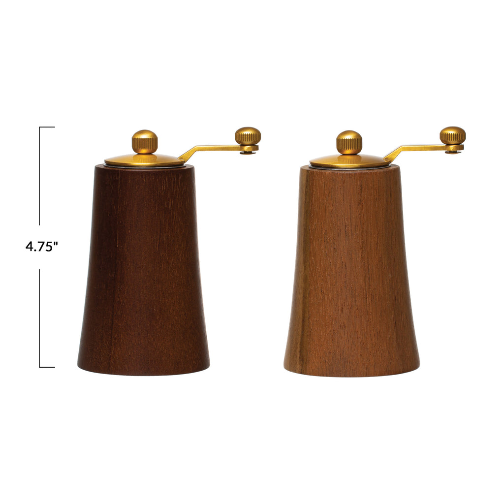 Gold Finish & Natural Acacia Wood & Stainless Steel Salt & Pepper Mills