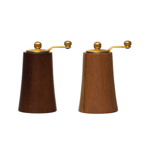 Gold Finish & Natural Acacia Wood & Stainless Steel Salt & Pepper Mills