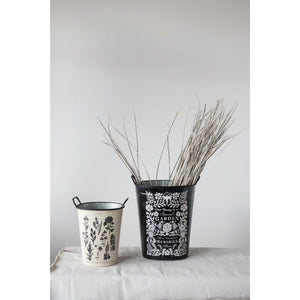 Garden Print Metal Buckets w/Handles