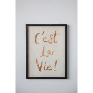 "C'est La Vie" Wood Framed Glass Wall Decor