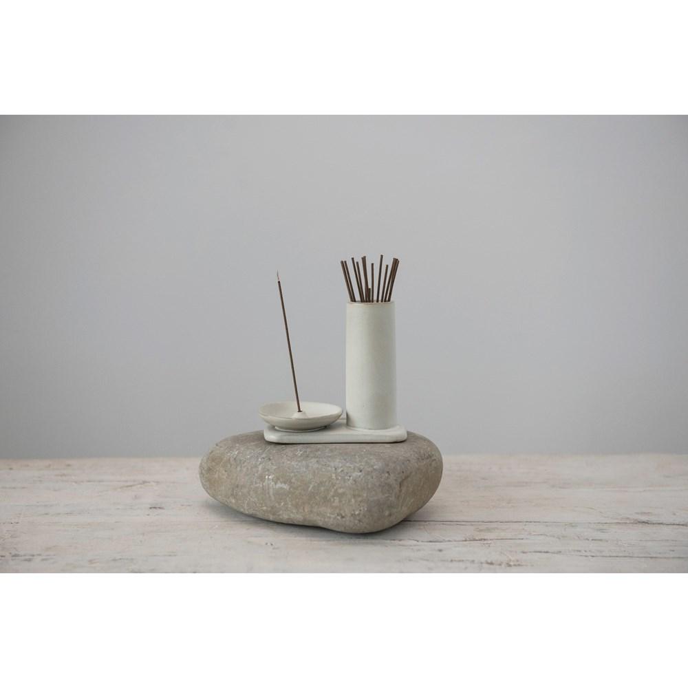 Matte White Stoneware Incense Dish/Holder w/Reactive Glaze
