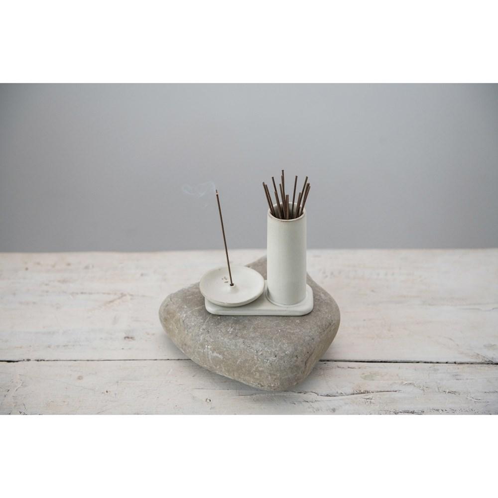 Matte White Stoneware Incense Dish/Holder w/Reactive Glaze
