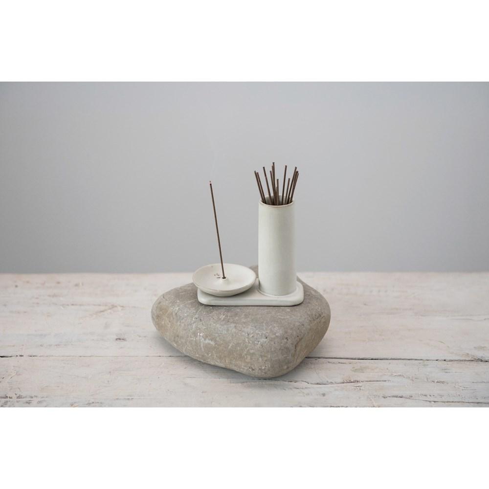 Matte White Stoneware Incense Dish/Holder w/Reactive Glaze