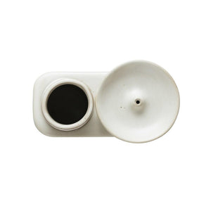 Matte White Stoneware Incense Dish/Holder w/Reactive Glaze