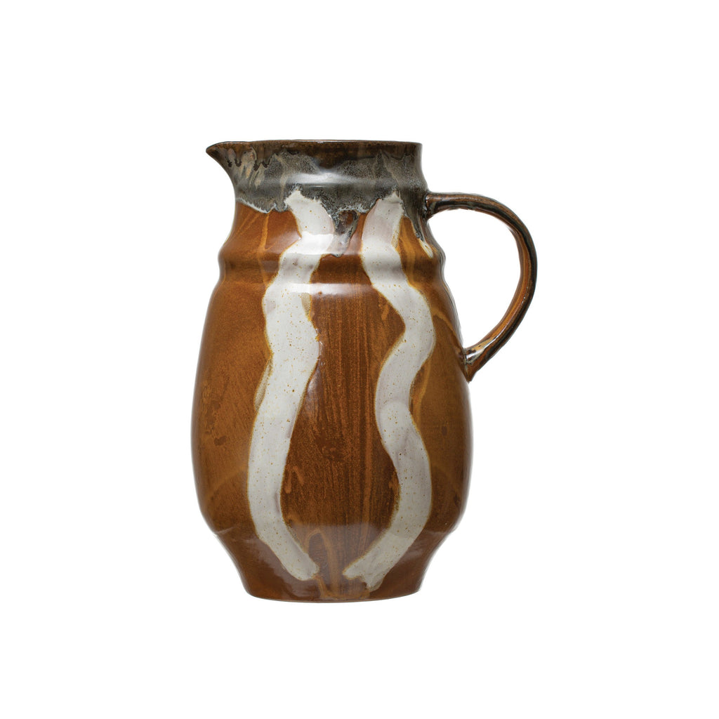 Stoneware Pitcher w/Multicolor Reactive Glaze