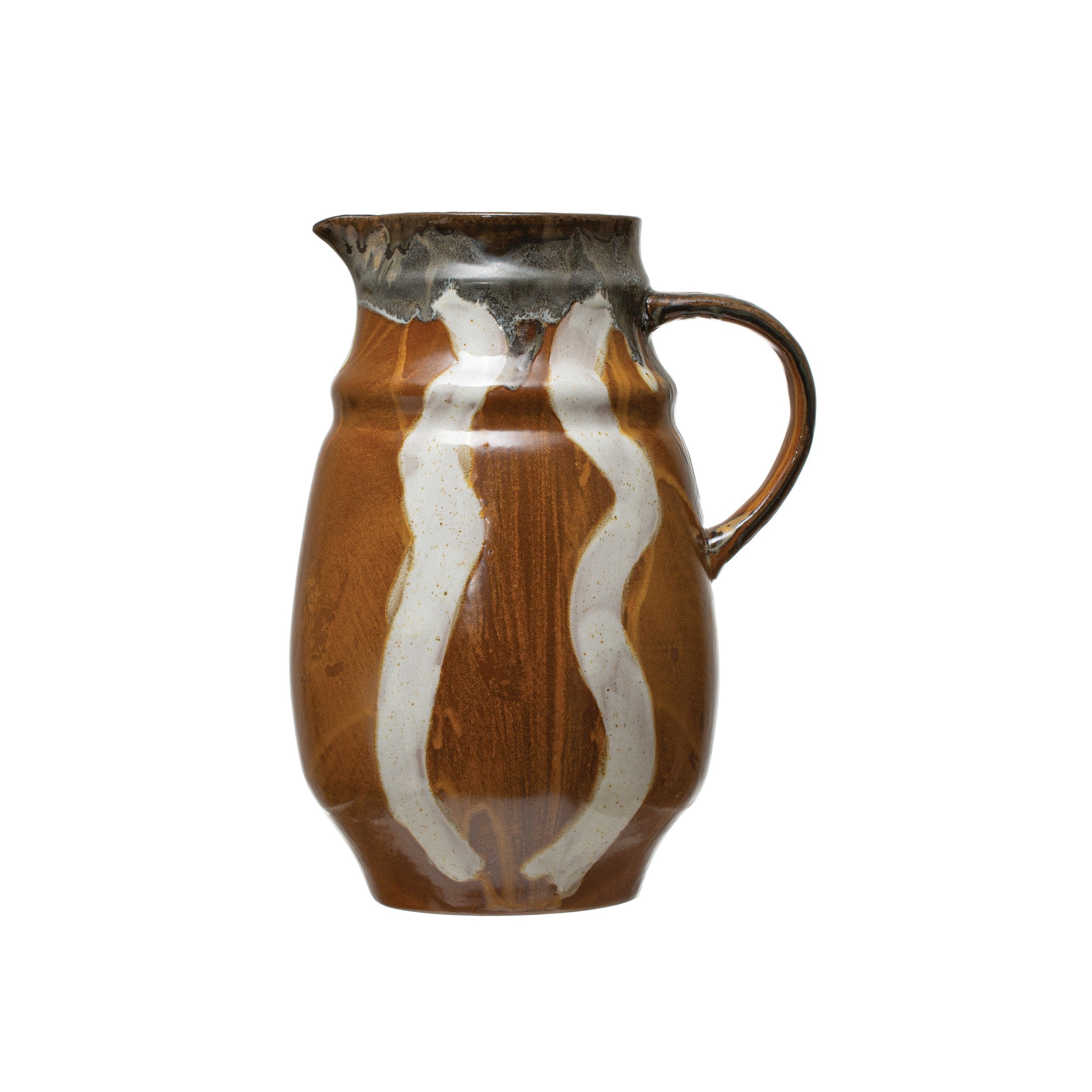 Stoneware Pitcher w/Multicolor Reactive Glaze