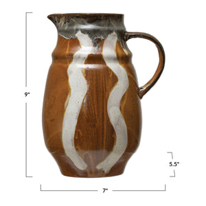 Stoneware Pitcher w/Multicolor Reactive Glaze