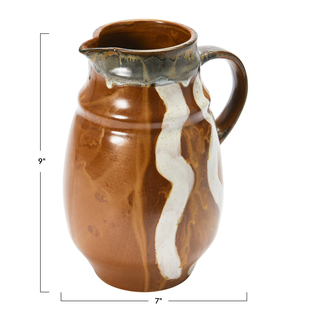Stoneware Pitcher w/Multicolor Reactive Glaze