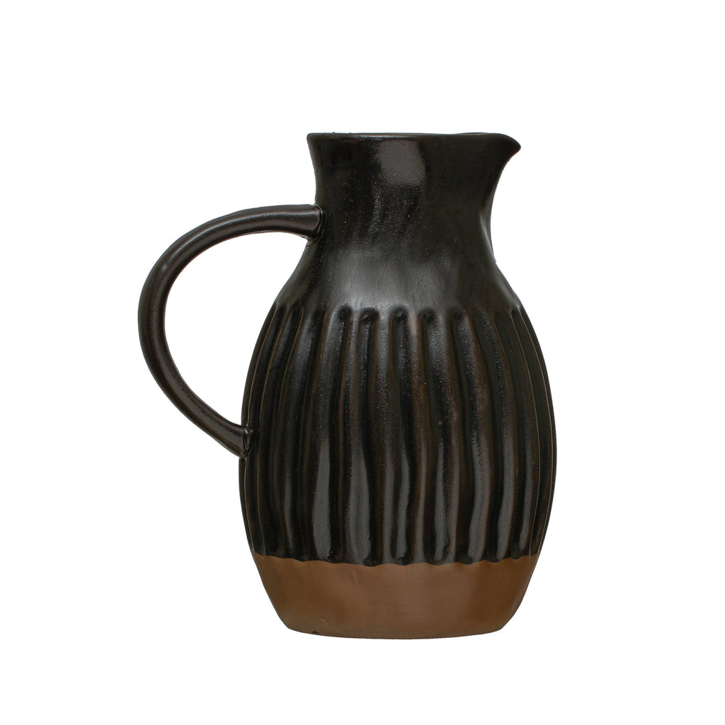 Matte Black Stoneware Pitcher w/Reactive Glaze