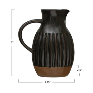 Matte Black Stoneware Pitcher w/Reactive Glaze