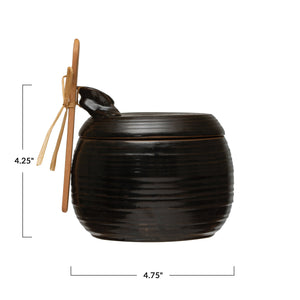 Black Reactive Glaze Stoneware Jar w/Wood Spoon