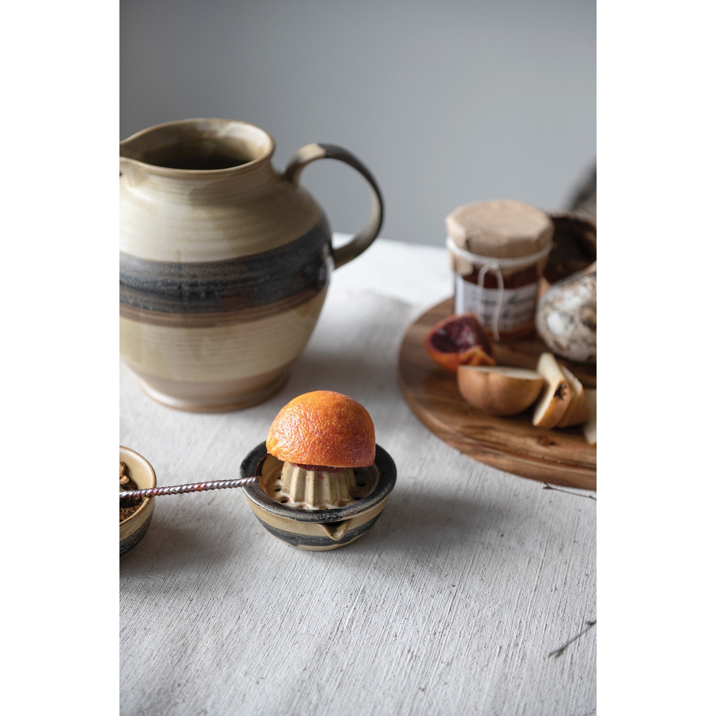 Stoneware Pitcher w/Reactive Glaze