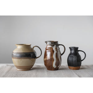 Matte Black Stoneware Pitcher w/Reactive Glaze