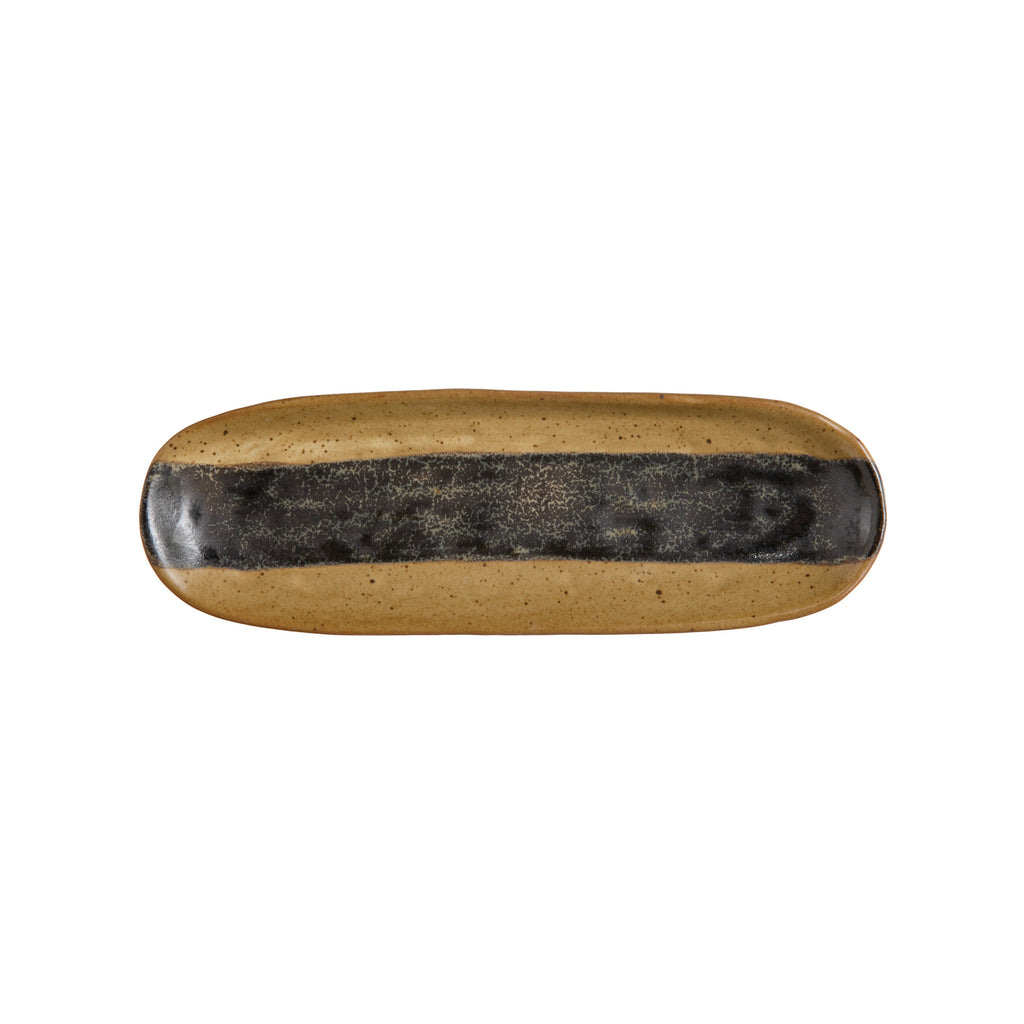 Brown & Black Oval Stoneware Dish w/Reactive Glaze