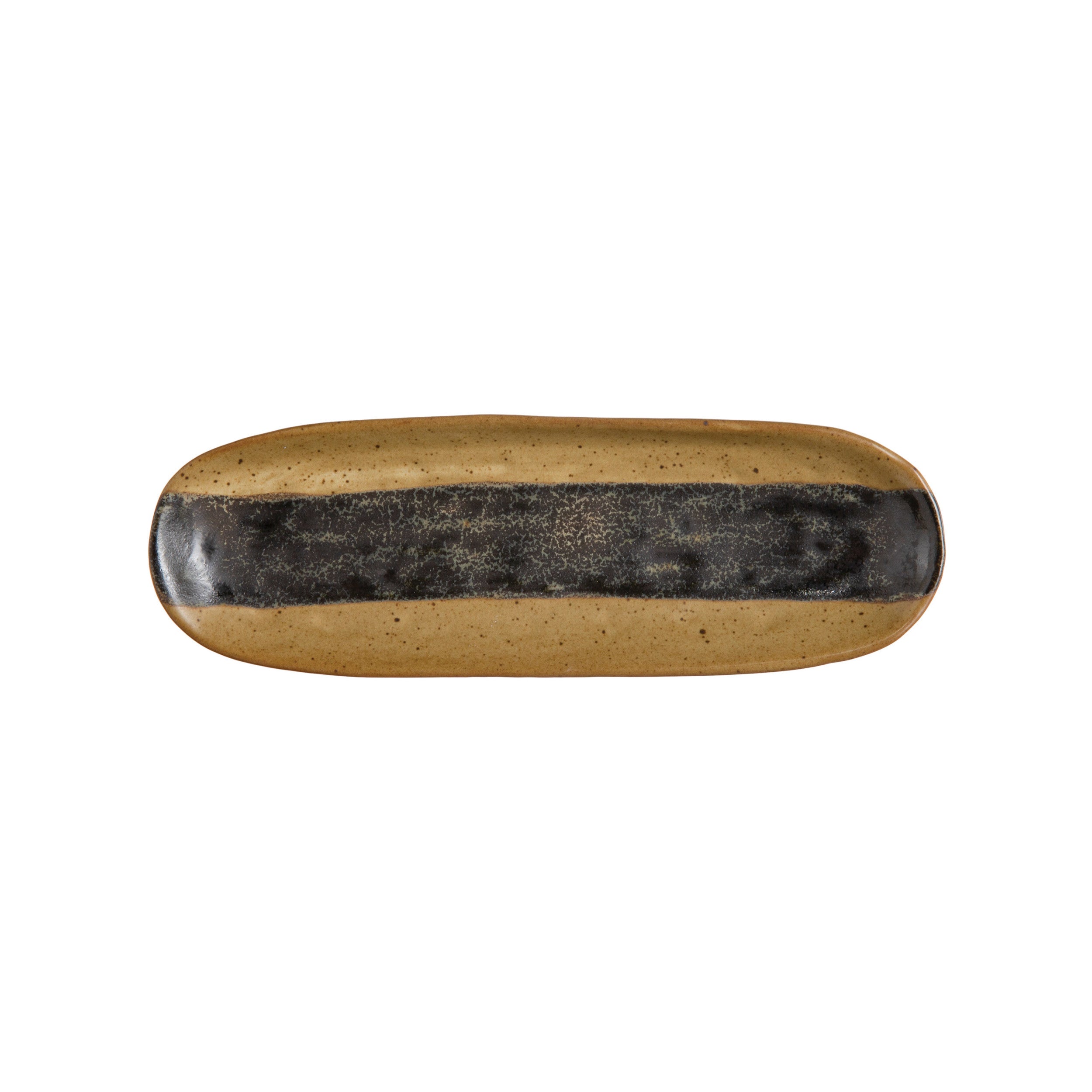 Brown & Black Oval Stoneware Dish w/Reactive Glaze