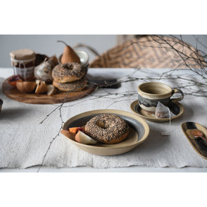 Brown & Black Oval Stoneware Dish w/Reactive Glaze