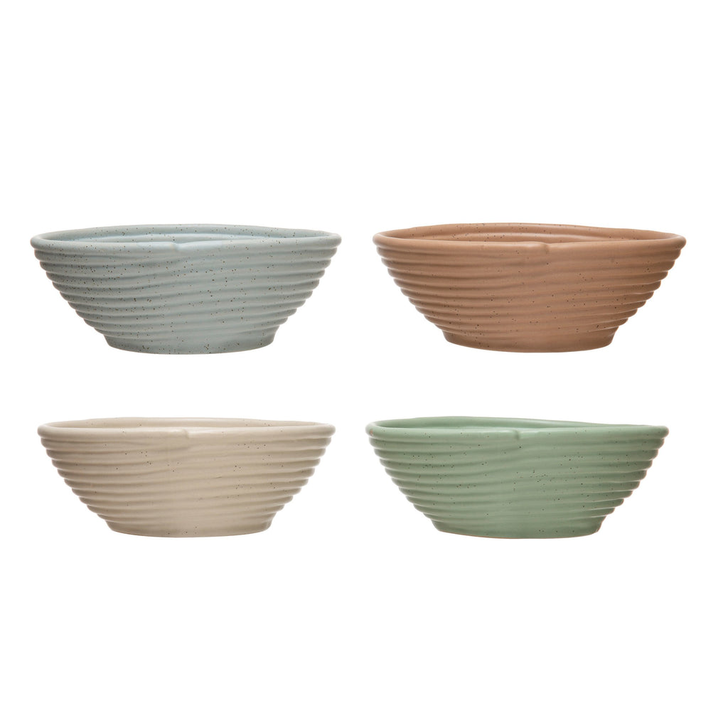 Ribbed Stoneware Bowl w/Matte Speckled Finish