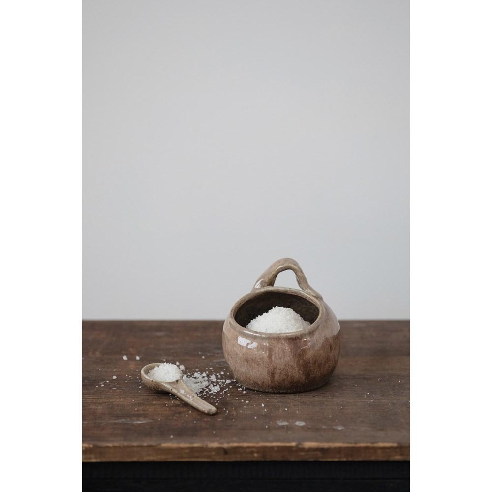 Stoneware Jar w/Spoon Set | Brown