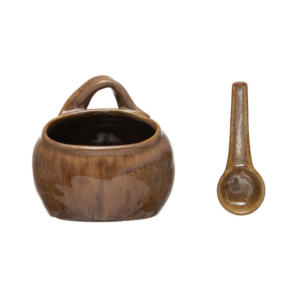 Stoneware Jar w/Spoon Set | Brown