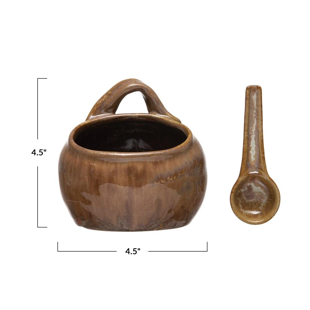 Stoneware Jar w/Spoon Set | Brown
