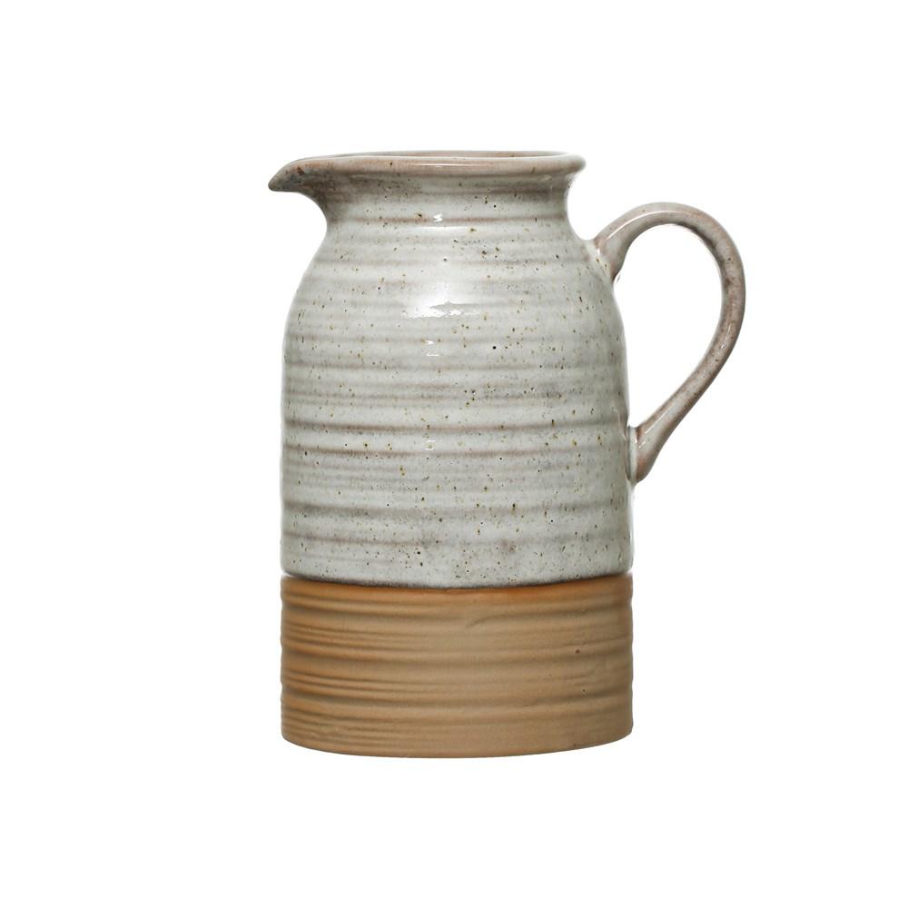 Ivory & Tan Stoneware Creamer w/Reactive Glaze