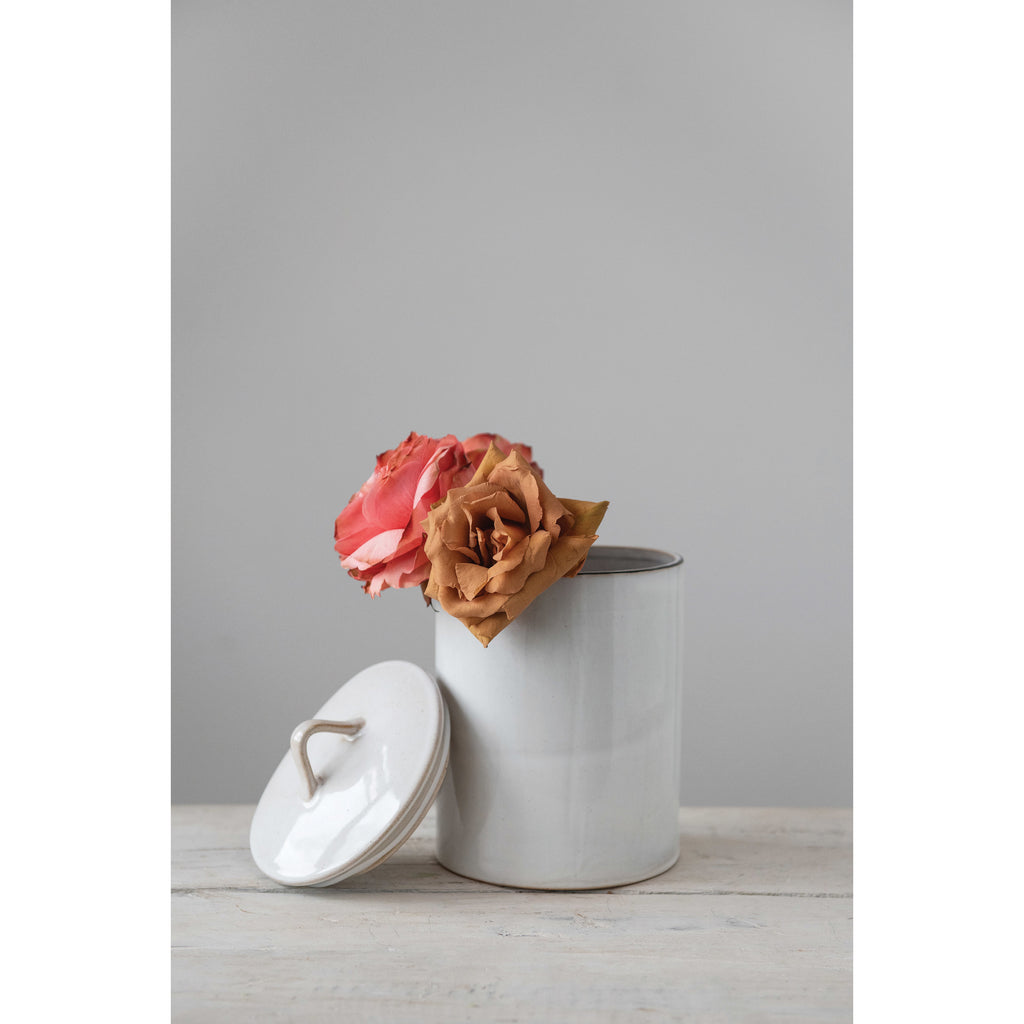 White Reactive Glaze Stoneware Canister