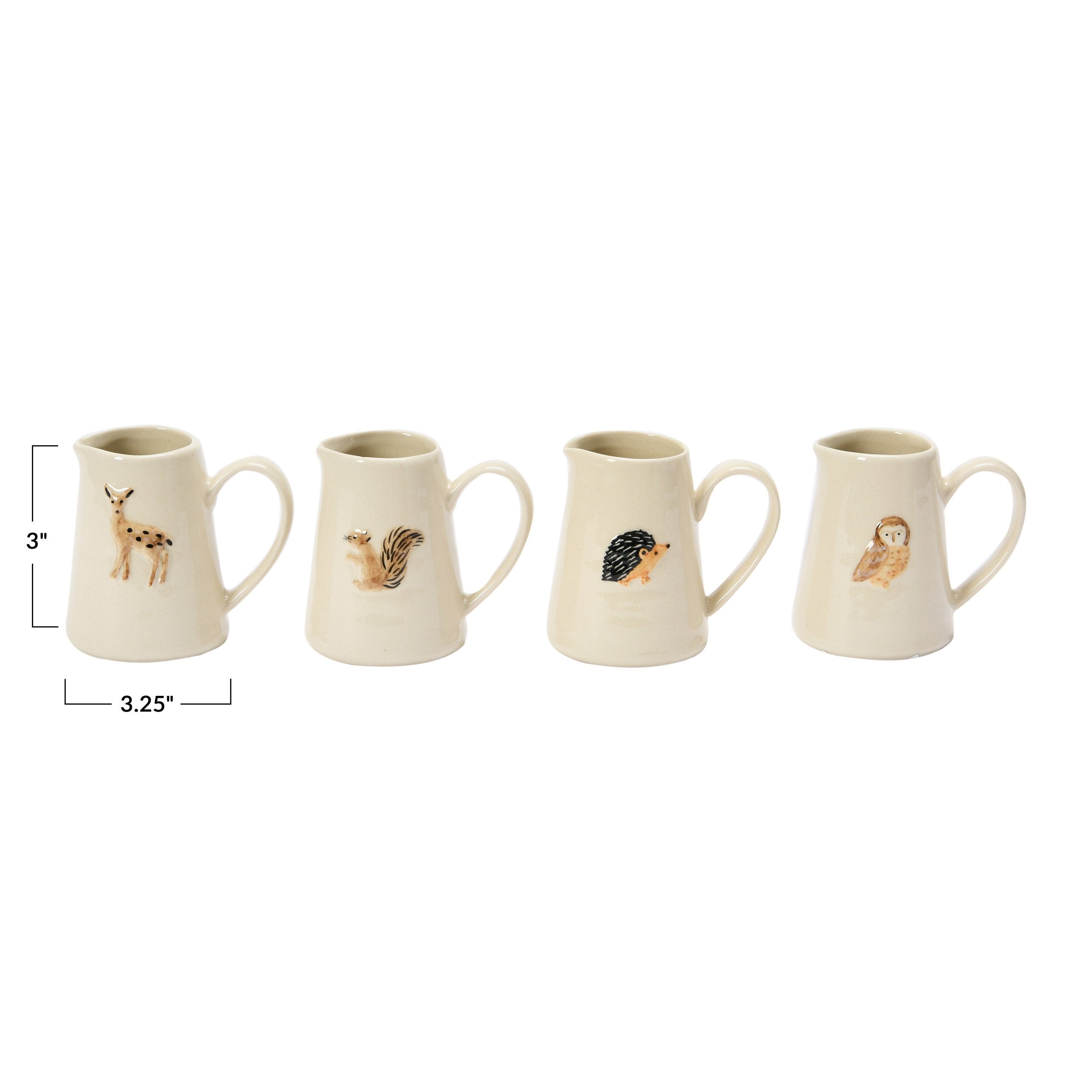 Hand-Painted Embossed Stoneware Creamer w/Forest Animal