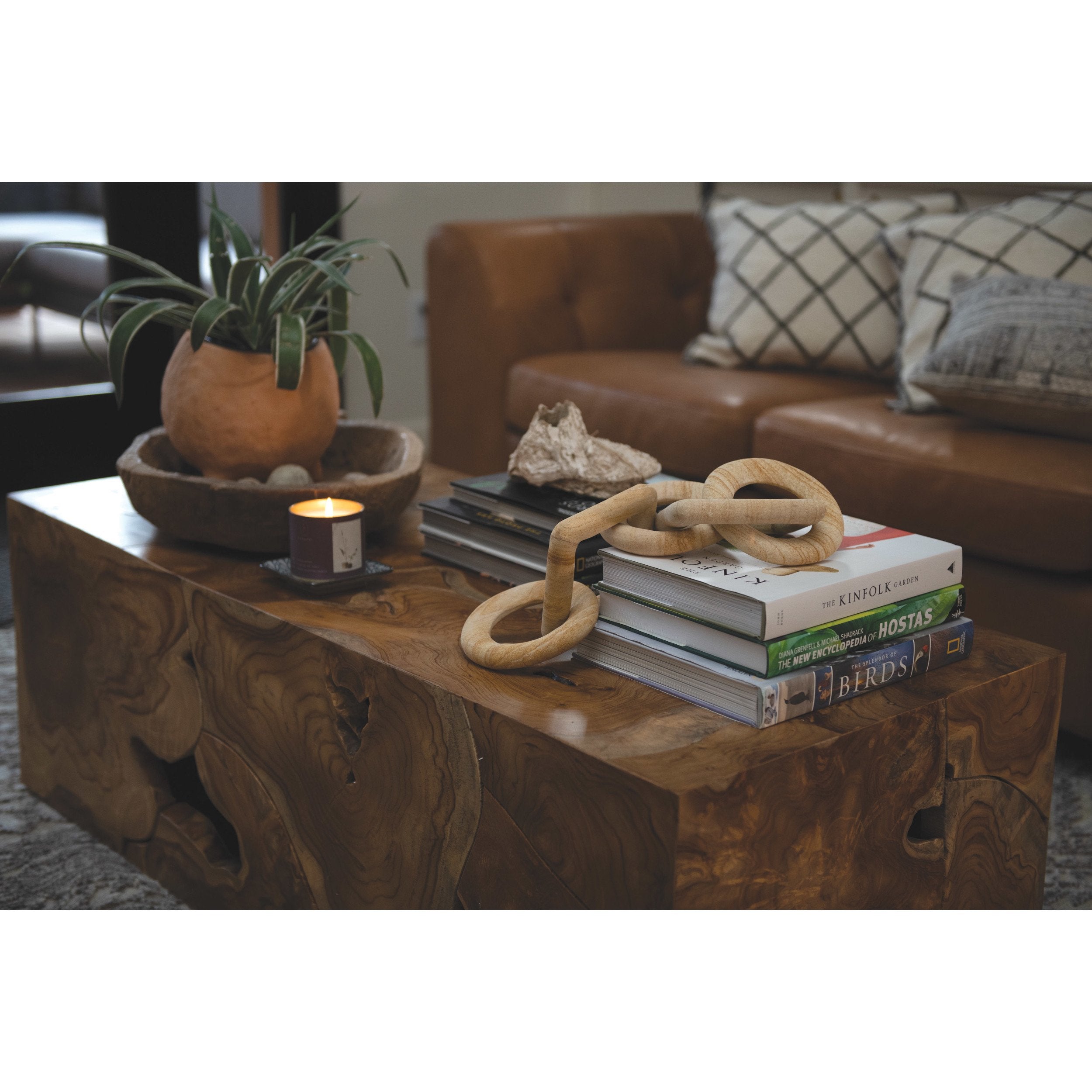 Carved Sandstone Chain Decor w/5 Links in Natural