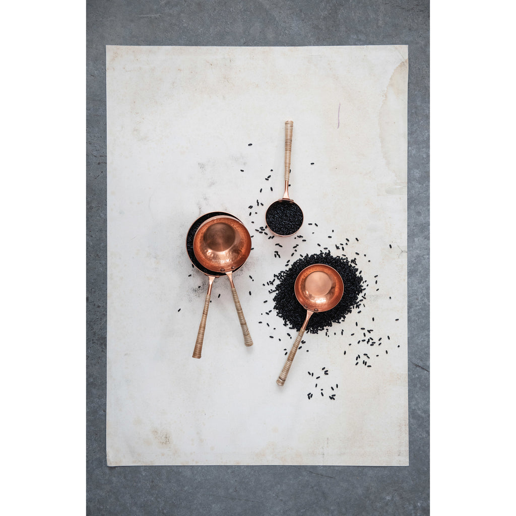 S/4 Copper Finish Stainless Steel Scoops w/Rattan Wrapped Handle