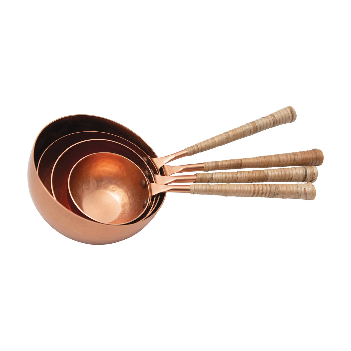 S/4 Copper Finish Stainless Steel Scoops w/Rattan Wrapped Handle