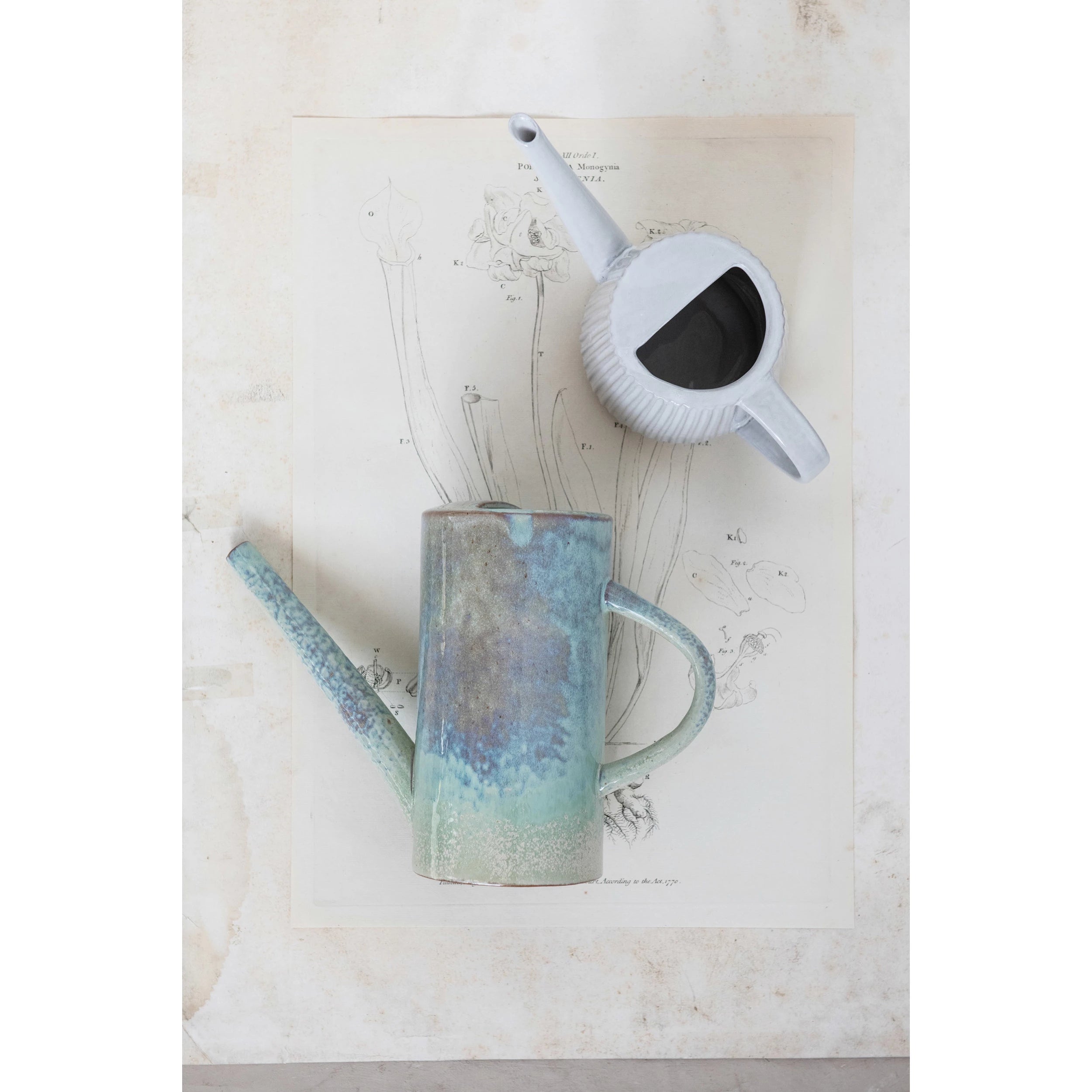 Blue Quartz Stoneware Watering Can w/Reactive Glaze