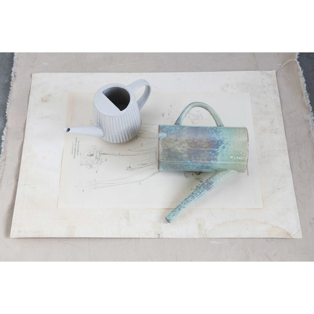 Blue Quartz Stoneware Watering Can w/Reactive Glaze
