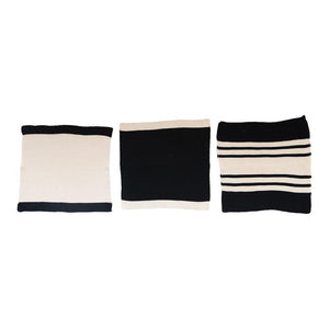 S/3 Black & Cream Cotton Knit Dish Cloths in Cotton Bag