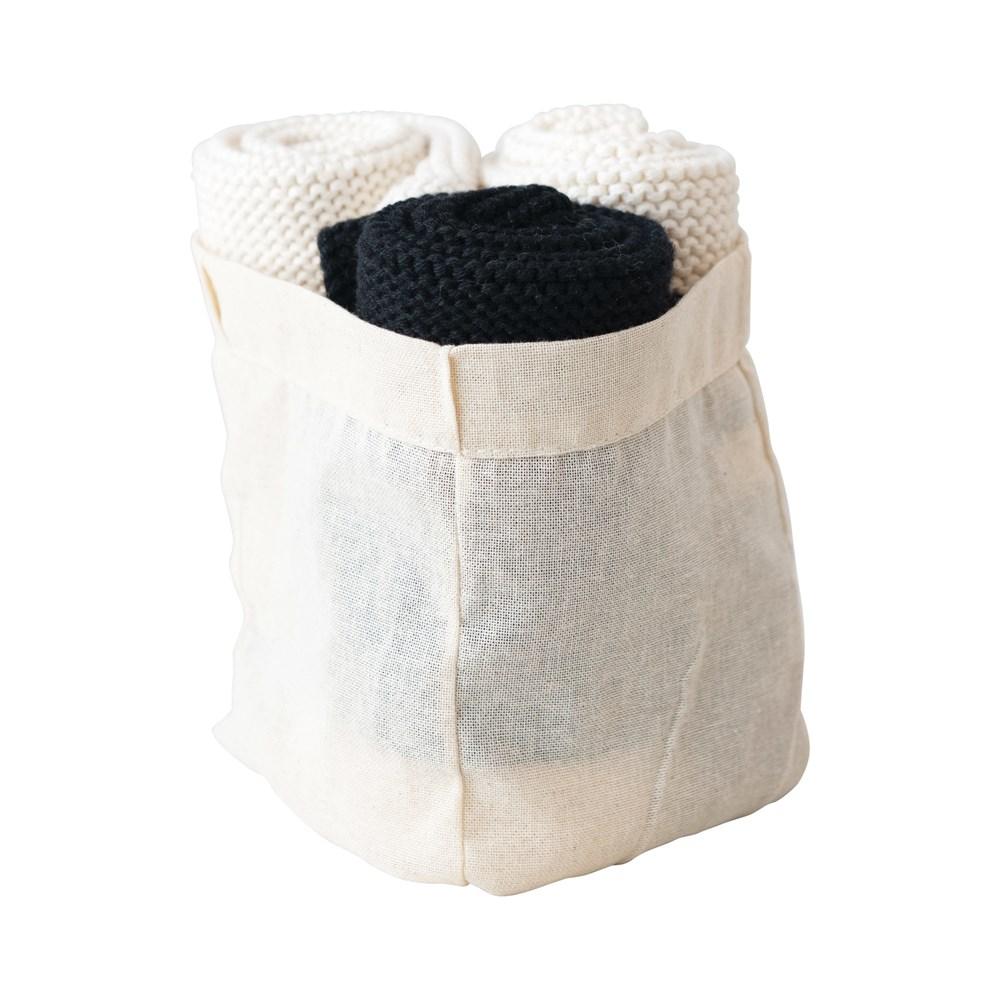 S/3 Black & Cream Cotton Knit Dish Cloths in Cotton Bag