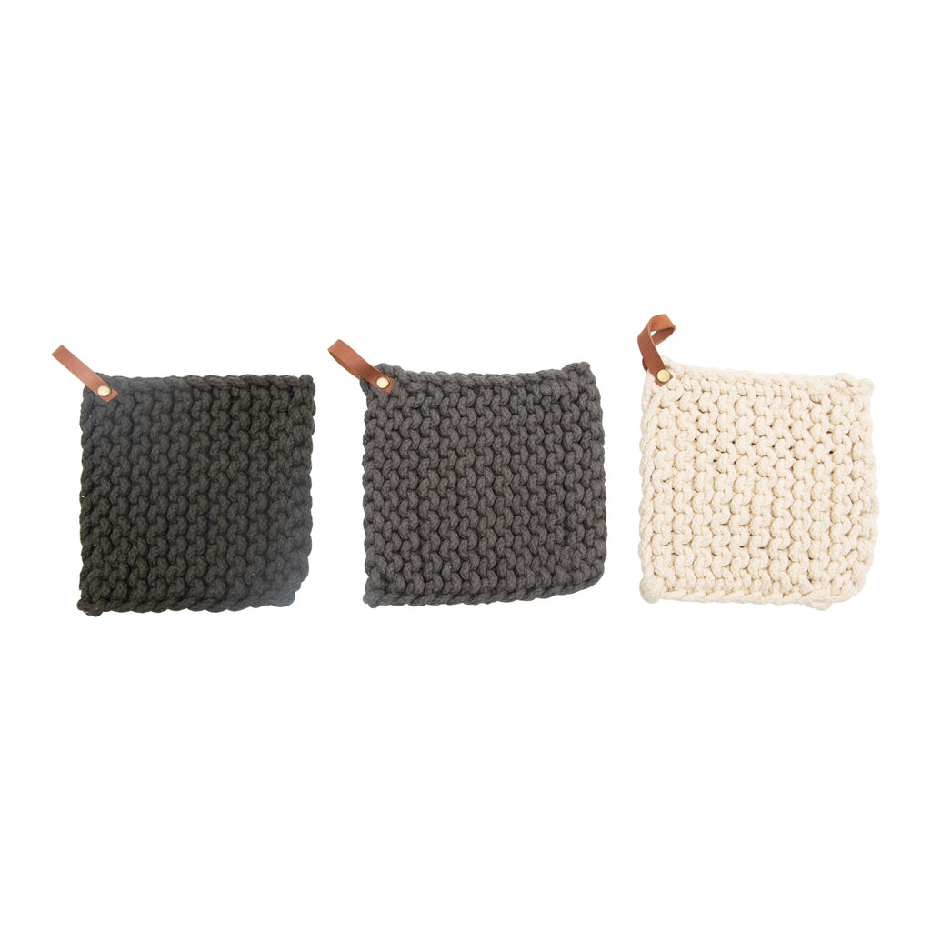 Cotton Crocheted Pot Holder w/Leather Loop