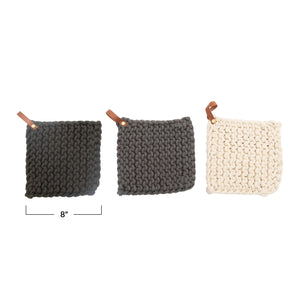 Cotton Crocheted Pot Holder w/Leather Loop