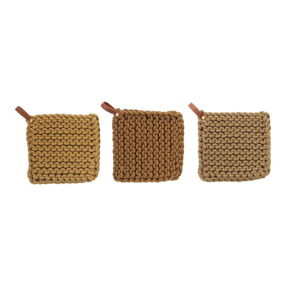 Woven Cotton Pot Holder & Leather Loop