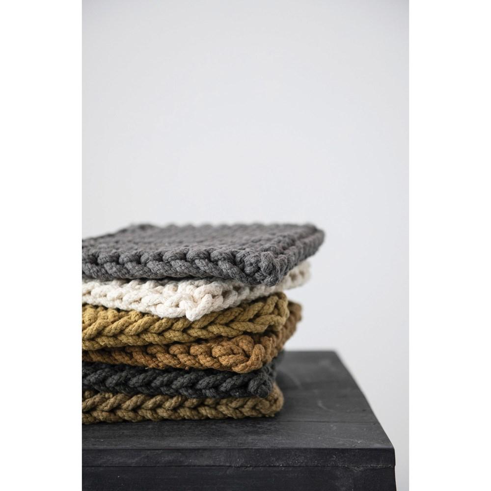 Cotton Crocheted Pot Holder w/Leather Loop