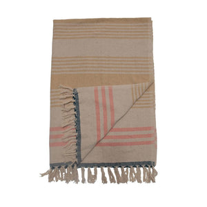 Multi Color Woven Recycled Cotton Blend Throw w/Stripes & Fringe