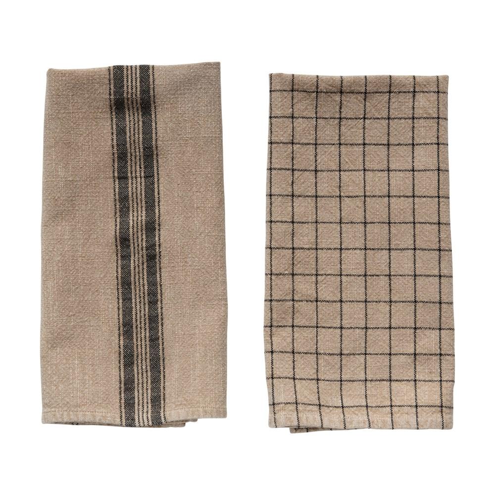 Beige & Black Woven Cotton Blend Tea Towel