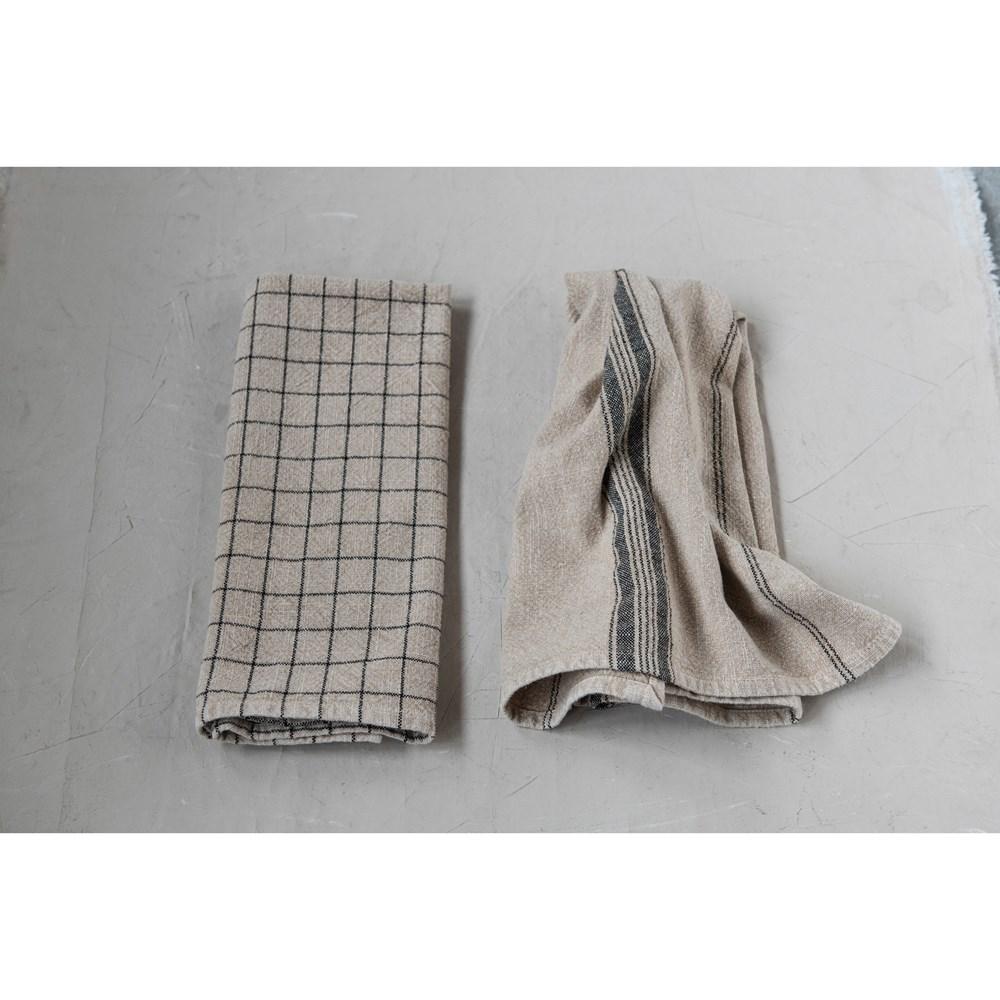 Beige & Black Woven Cotton Blend Tea Towel