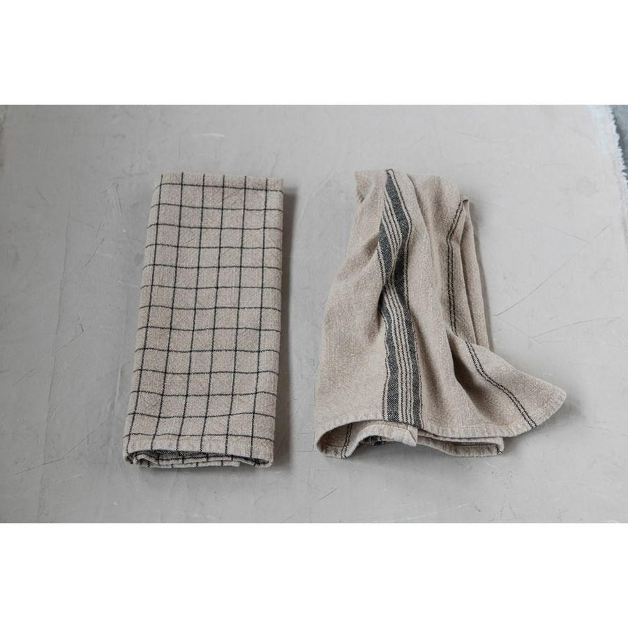 Beige & Black Woven Cotton Blend Tea Towels