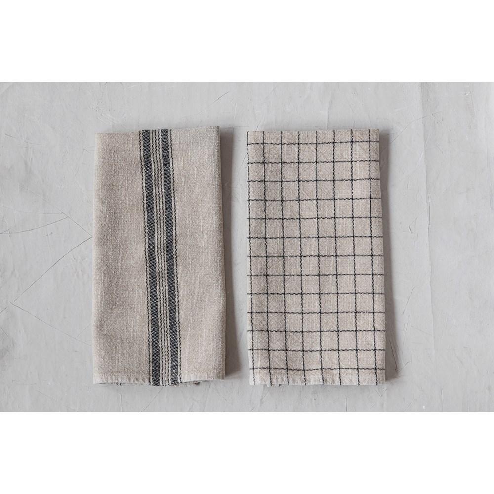 Beige & Black Woven Cotton Blend Tea Towel