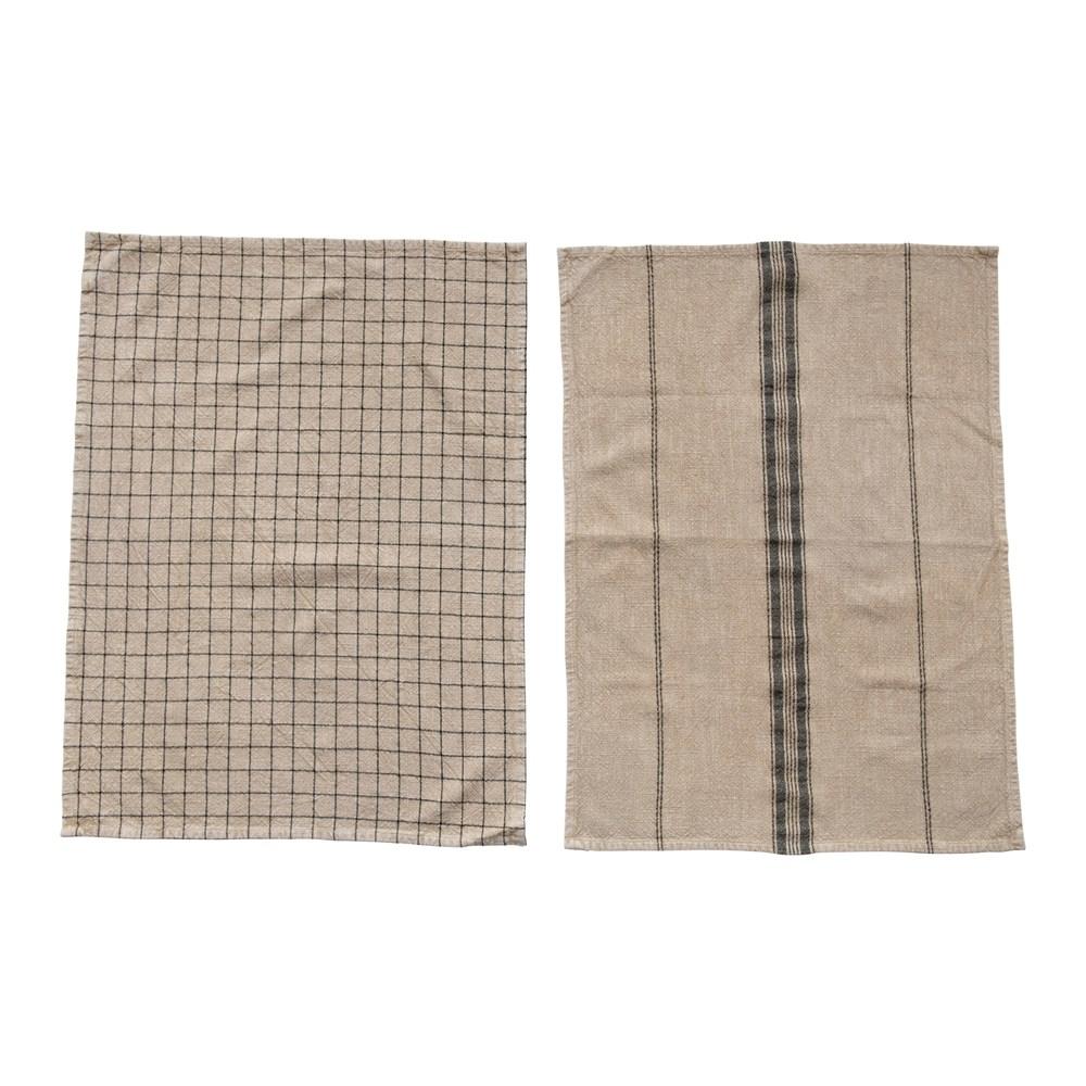 Beige & Black Woven Cotton Blend Tea Towel