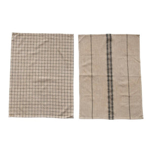 Beige & Black Woven Cotton Blend Tea Towels
