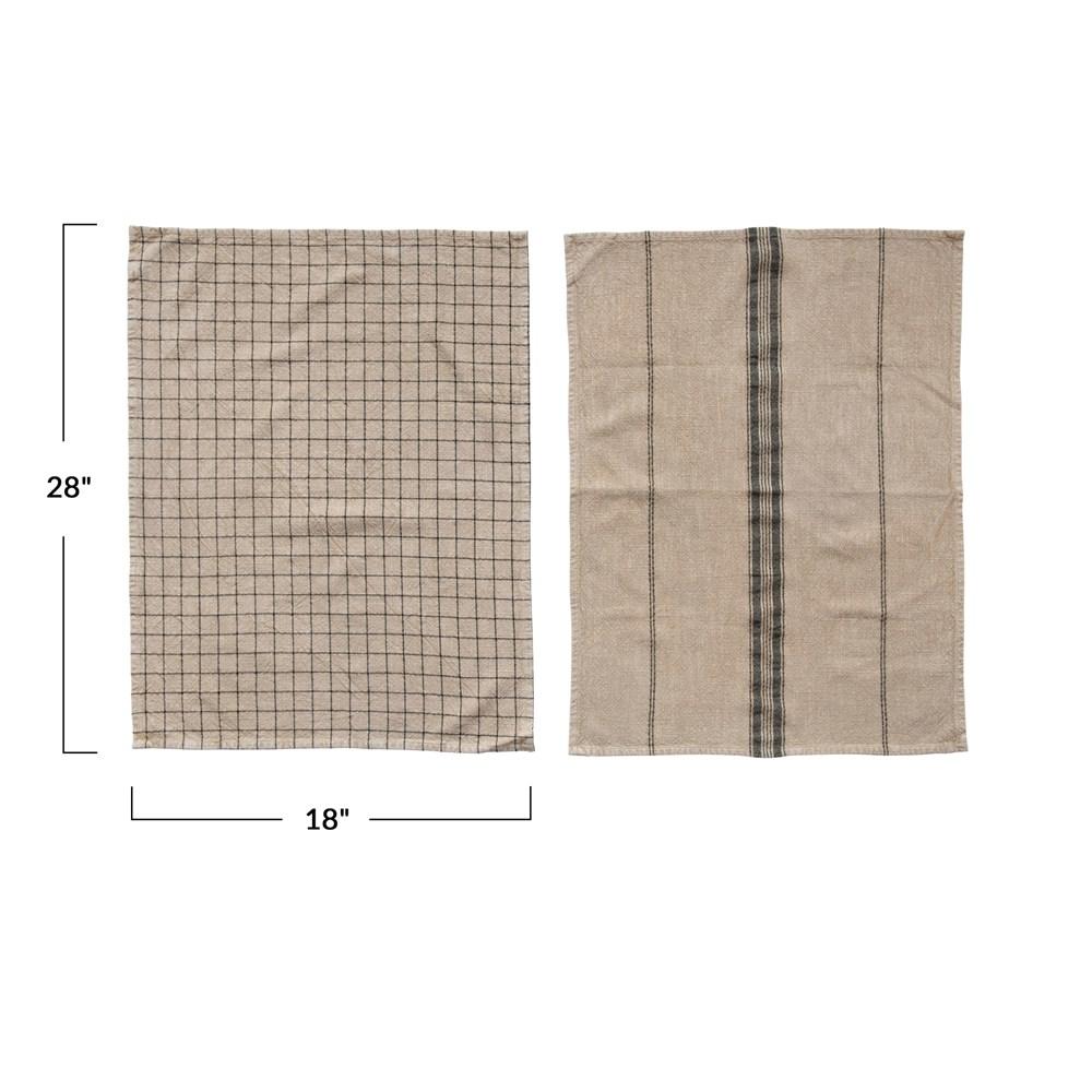 Beige & Black Woven Cotton Blend Tea Towel